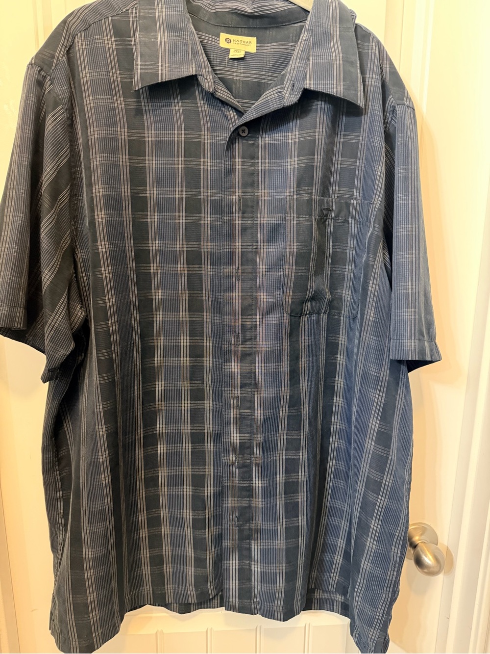 Haggar Blue Plaid Short-Sleeve Button-Down Shirt